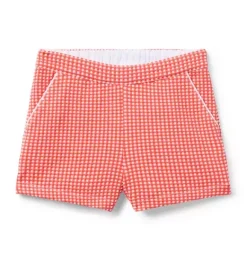Janie and Jack Matching Sets|Skirts & Shorts-Gingham Jacquard Short vibrant poppy gingham