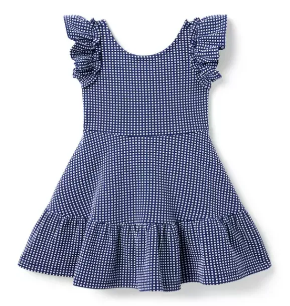 Janie and Jack Dresses-Gingham Jacquard Tiered Dress deep sapphire gingham