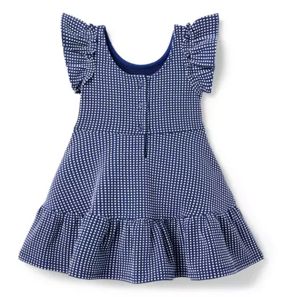 Janie and Jack Dresses-Gingham Jacquard Tiered Dress deep sapphire gingham