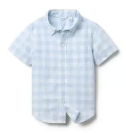 Janie and Jack Shirts-Gingham Linen-Cotton Shirt blue stream gingham