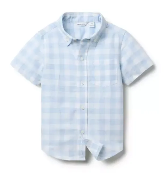 Janie and Jack Shirts-Gingham Linen-Cotton Shirt blue stream gingham