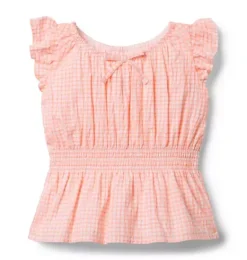 Janie and Jack Sleeveless Tops-Gingham Peplum Top orange lily gingham