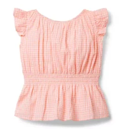 Janie and Jack Sleeveless Tops-Gingham Peplum Top orange lily gingham