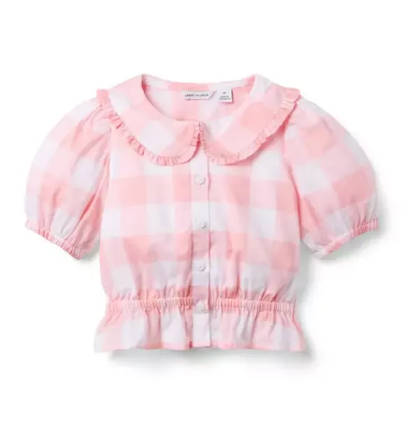 Janie and Jack Matching Sets|Short Sleeve Tops-Gingham Peplum Top dainty pink gingham