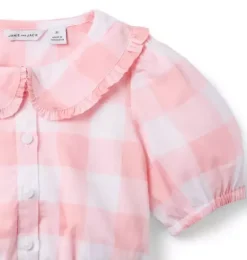 Janie and Jack Matching Sets|Short Sleeve Tops-Gingham Peplum Top dainty pink gingham