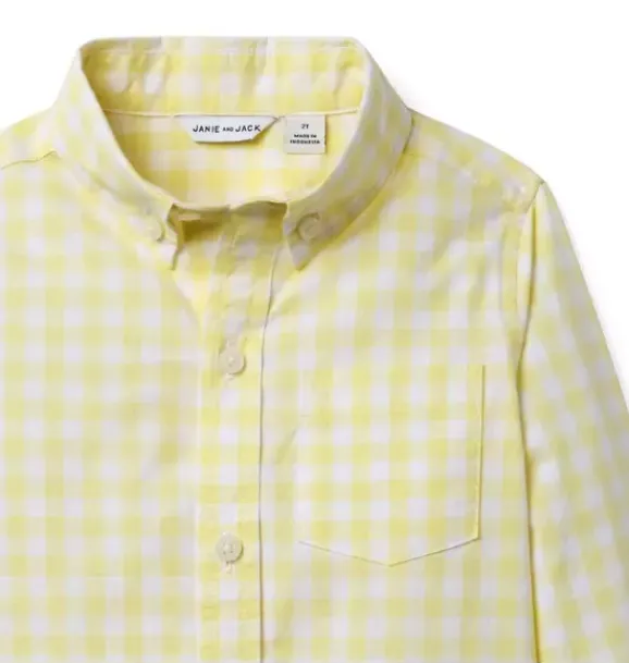 Janie and Jack Shirts|Suiting-Gingham Poplin Shirt yellow moon gingham