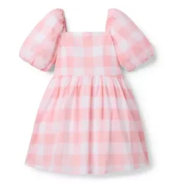 Janie and Jack Dresses-Gingham Puff Sleeve Dress dainty pink gingham