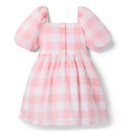 Janie and Jack Dresses-Gingham Puff Sleeve Dress dainty pink gingham