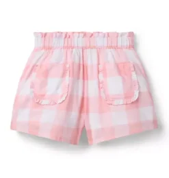 Janie and Jack Skirts & Shorts|Matching Sets-Gingham Ruffle Pocket Short dainty pink gingham