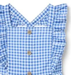 Janie and Jack Rompers & Jumpsuits-Gingham Ruffle Romper surf blue gingham