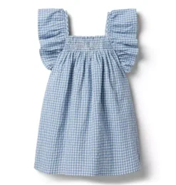Janie and Jack Dresses-Gingham Ruffle Sleeve Dress deep sapphire gingham