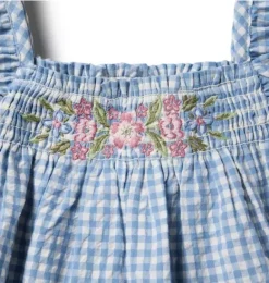Janie and Jack Dresses-Gingham Ruffle Sleeve Dress deep sapphire gingham