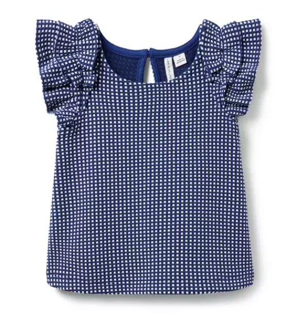 Janie and Jack Matching Sets|Short Sleeve Tops-Gingham Ruffle Top deep sapphire gingham