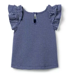 Janie and Jack Matching Sets|Short Sleeve Tops-Gingham Ruffle Top deep sapphire gingham