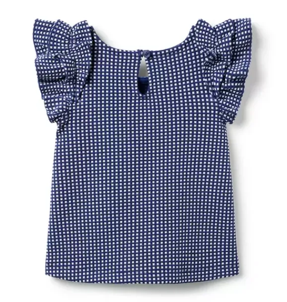 Janie and Jack Matching Sets|Short Sleeve Tops-Gingham Ruffle Top deep sapphire gingham
