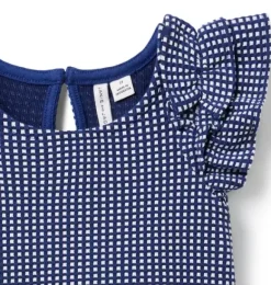 Janie and Jack Matching Sets|Short Sleeve Tops-Gingham Ruffle Top deep sapphire gingham