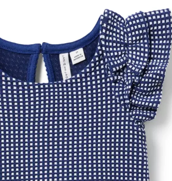 Janie and Jack Matching Sets|Short Sleeve Tops-Gingham Ruffle Top deep sapphire gingham