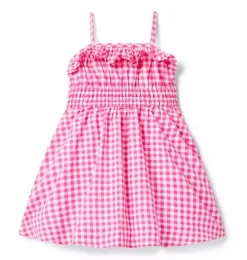 Janie and Jack Dresses-Gingham Smocked Dress pink melon gingham