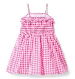 Janie and Jack Dresses-Gingham Smocked Dress pink melon gingham