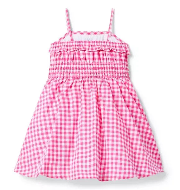 Janie and Jack Dresses-Gingham Smocked Dress pink melon gingham