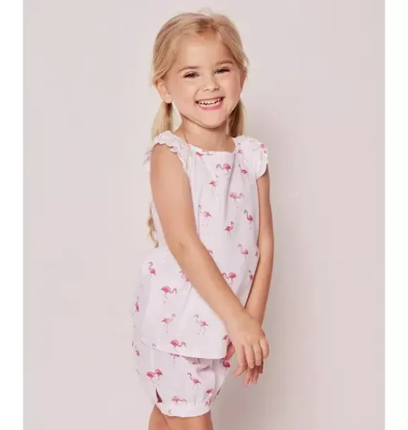 Janie and Jack Kids Pajamas|Petite Plume-Girl's Twill Amelie Short Pajama Set in flamingos