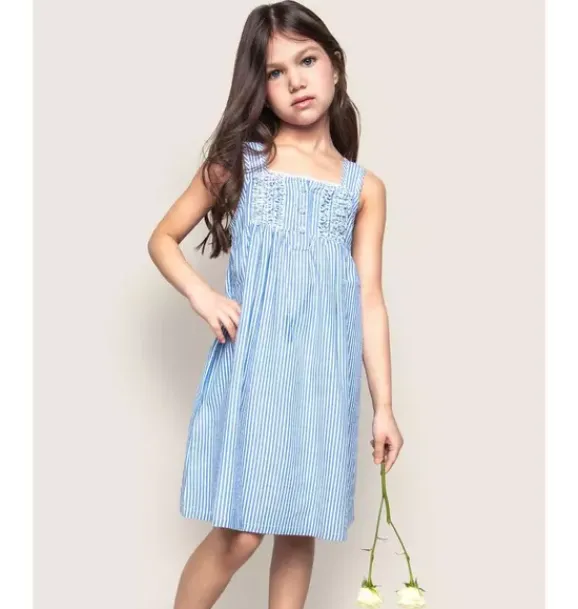 Janie and Jack Kids Pajamas|Petite Plume-Girl's Twill Charlotte Nightgown in french blue seersucker