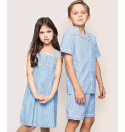 Janie and Jack Kids Pajamas|Petite Plume-Girl's Twill Charlotte Nightgown in french blue seersucker