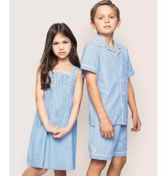 Janie and Jack Kids Pajamas|Petite Plume-Girl's Twill Charlotte Nightgown in french blue seersucker