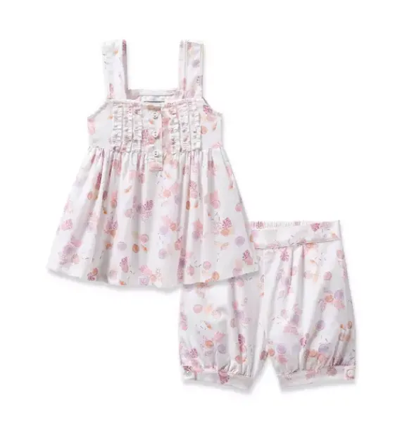 Janie and Jack Petite Plume|Kids Pajamas-Girl's Twill Charlotte Short Pajama Set in seashell splendor
