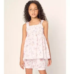 Janie and Jack Petite Plume|Kids Pajamas-Girl's Twill Charlotte Short Pajama Set in seashell splendor