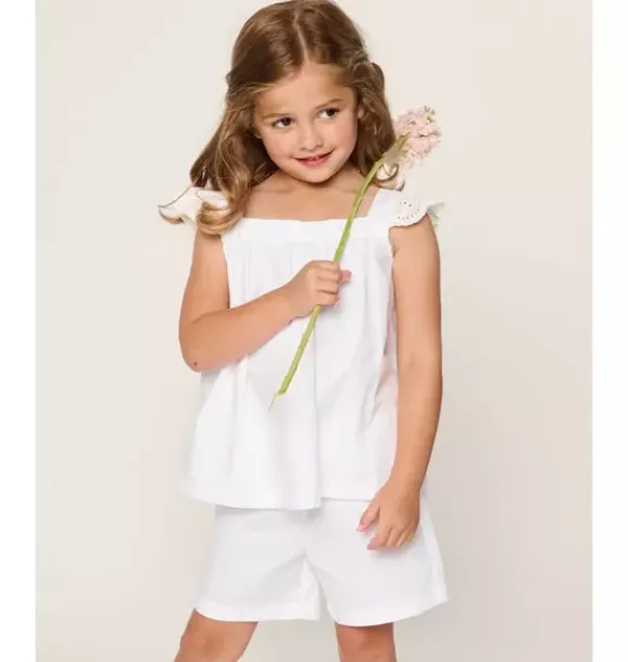Janie and Jack Kids Pajamas|Petite Plume-Girl's Twill Clara Short Set in white