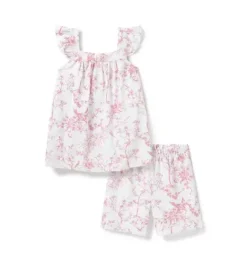 Janie and Jack Kids Pajamas|Petite Plume-Girl's Twill Clara Short Set in pink timeless toile