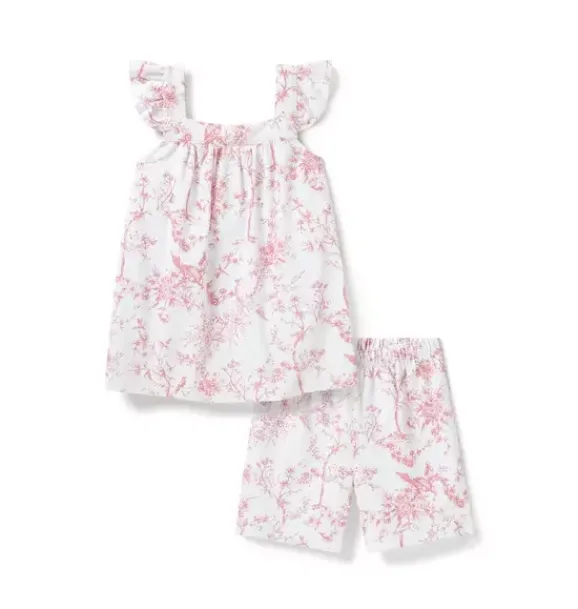 Janie and Jack Kids Pajamas|Petite Plume-Girl's Twill Clara Short Set in pink timeless toile