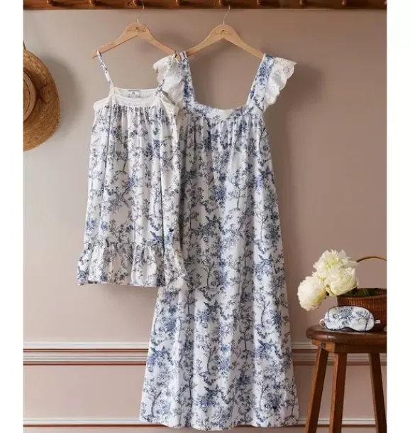 Janie and Jack Kids Pajamas|Petite Plume-Girl's Twill Lily Nightgown in blue timeless toile