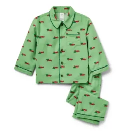 Janie and Jack Pajamas-Good Night Classic Pajama In Holiday Truck light green holiday truck