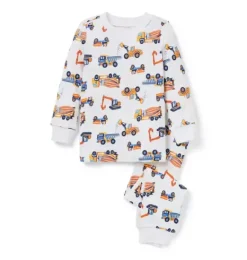 Janie and Jack Pajama Sets|Family Matching Pajamas-Good Night Pajama In Construction Trucks white construction truck