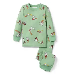 Janie and Jack Pajamas|Pajama Sets-Good Night Pajama In Disney Mickey Mouse Baseball green fields disney friends