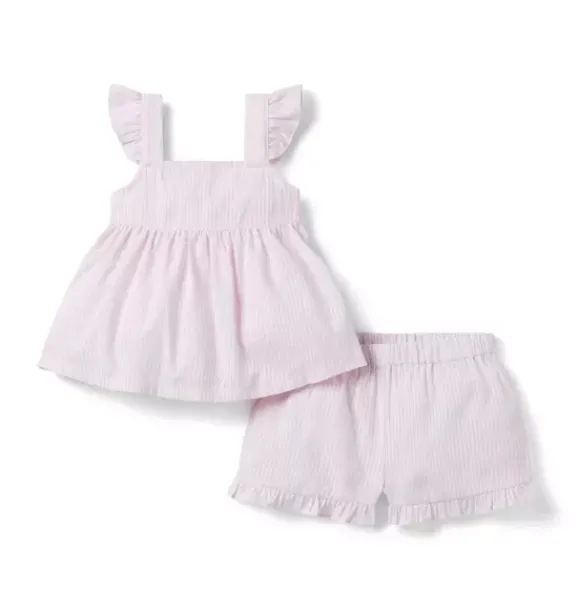 Janie and Jack Pajama Sets|Pajamas-Good Night Ruffle Pajama In Stripe light pink stripe