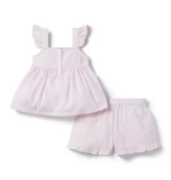 Janie and Jack Pajama Sets|Pajamas-Good Night Ruffle Pajama In Stripe light pink stripe