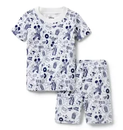 Janie and Jack Pajamas|Pajama Sets-Good Night Short Pajama In Disney Mickey Mouse Sleepover navy blue mickey mouse sleepover