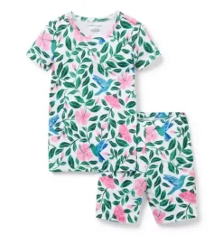Janie and Jack Pajama Sets|Pajamas-Good Night Short Pajama In Hummingbird Hibiscus white hummingbird hibiscus
