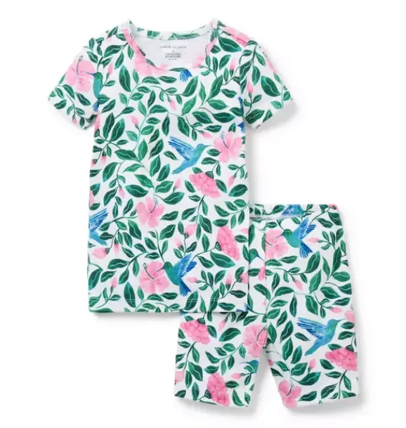 Janie and Jack Pajama Sets|Pajamas-Good Night Short Pajama In Hummingbird Hibiscus white hummingbird hibiscus