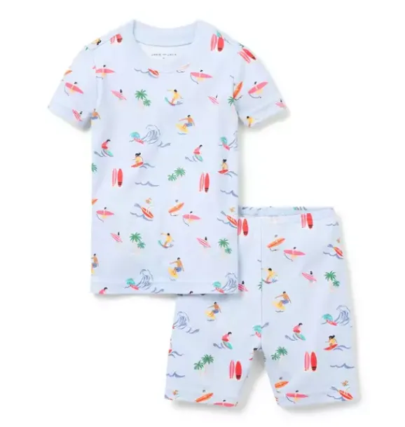 Janie and Jack Pajamas|Pajama Sets-Good Night Short Pajama In Surfer pale blue surfer