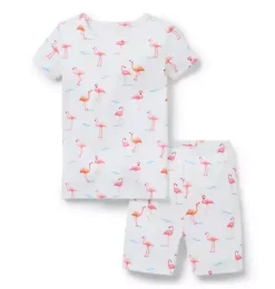 Janie and Jack Family Matching Pajamas|Pajamas-Good Night Short Pajama In Flamingo white flamingo