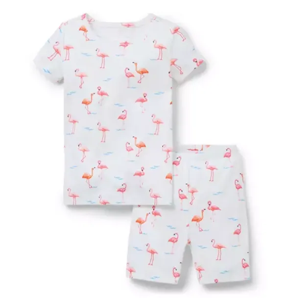 Janie and Jack Family Matching Pajamas|Pajamas-Good Night Short Pajama In Flamingo white flamingo