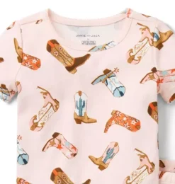 Janie and Jack Pajama Sets|Pajamas-Good Night Short Pajama In Cowgirl Boot pink confection cowgirl boot