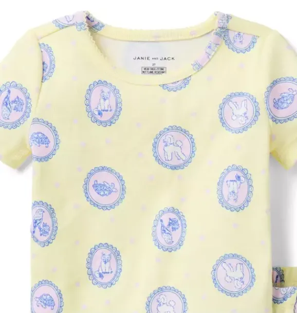 Janie and Jack Pajamas|Pajama Sets-Good Night Short Pajama In Animal Portrait pineapple cream animal portrait