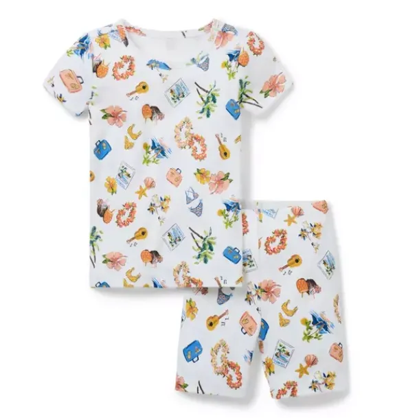 Janie and Jack Pajamas|Pajama Sets-Good Night Short Pajama In Tropical Vacation white tropical vacation
