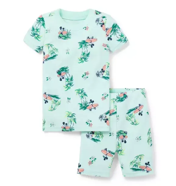 Janie and Jack Pajamas|Character Pajamas-Good Night Short Pajama In Disney Mickey Mouse Surf light turquoise mickey mouse surf