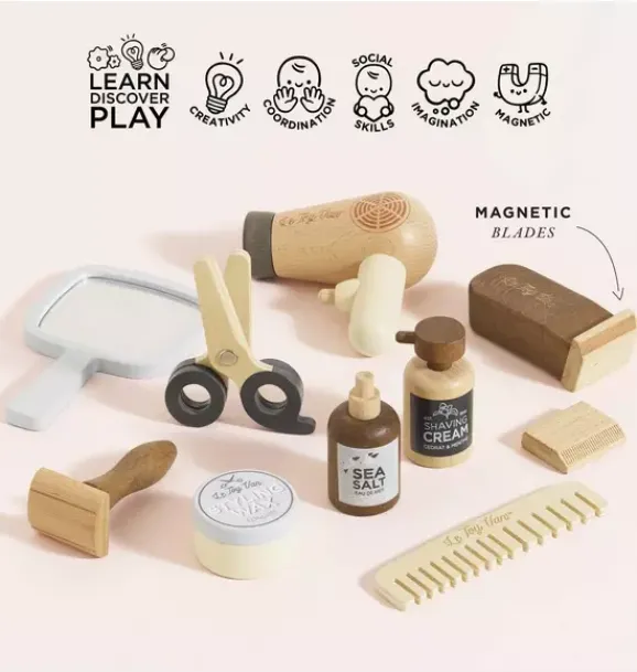Janie and Jack Imaginary Play-Hairdresser and Barber Kit - 12 Piece wood